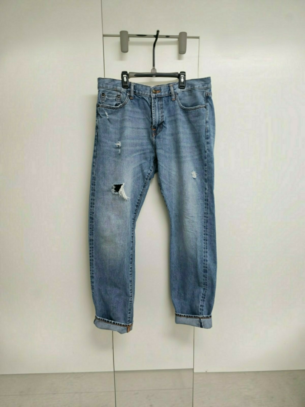 Jean Shop Relaxed Fit Light Blue Factory Distressed Men’s Selvedge Jeans Size 36